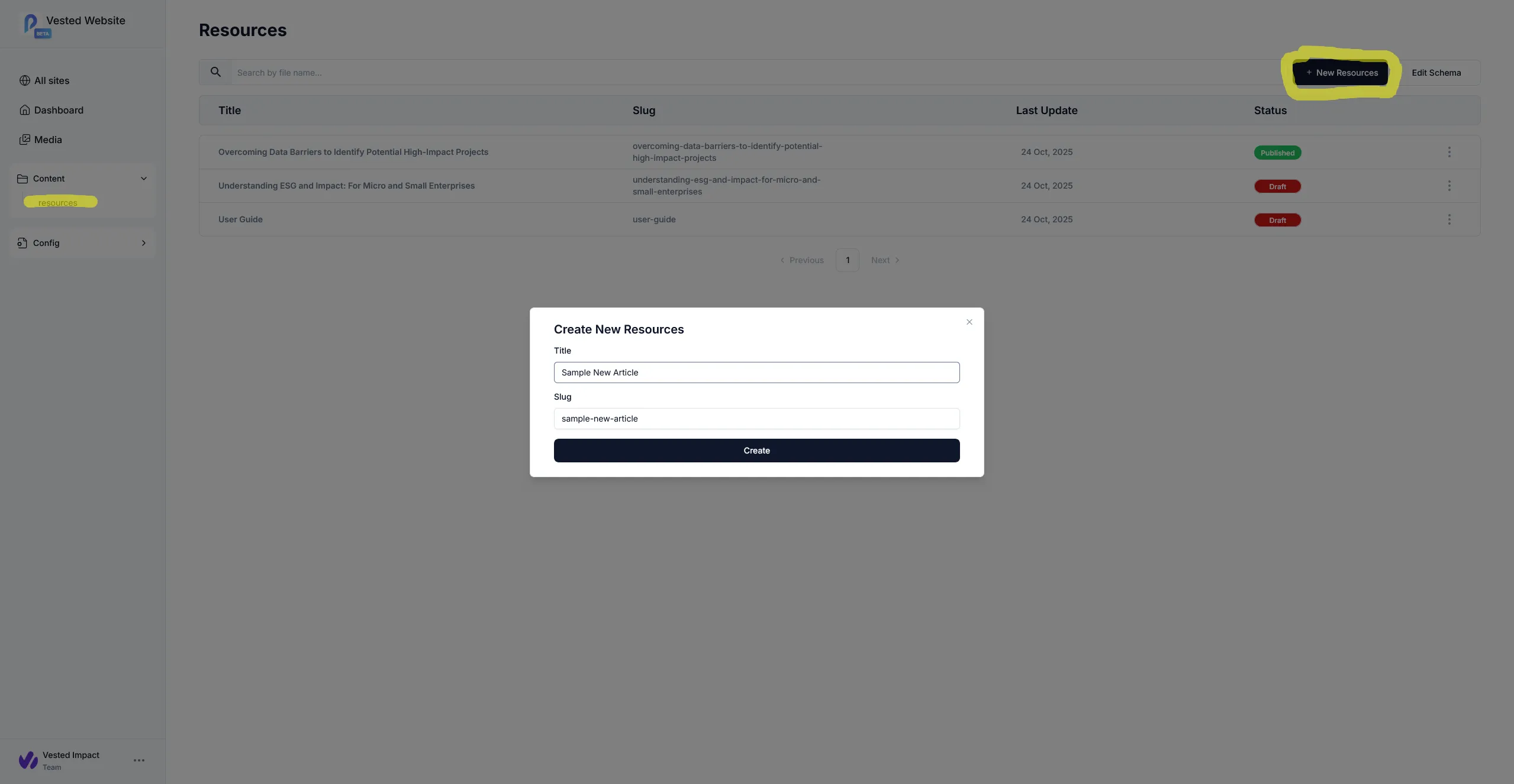 Sitepins article creation