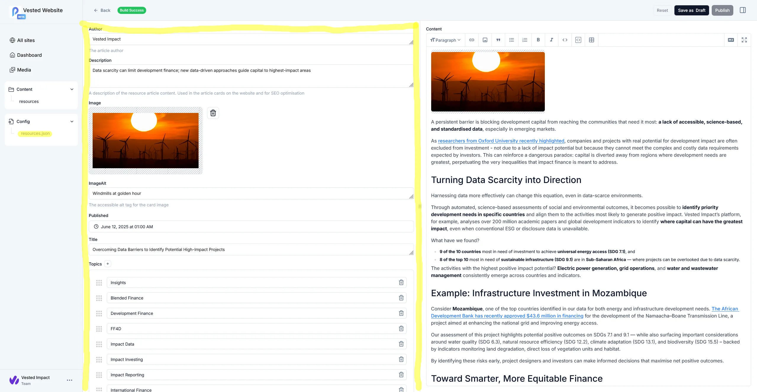 Sitepins frontmatter editor
