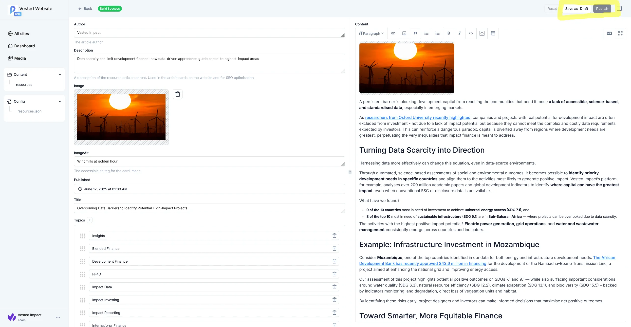 Sitepins publish buttons